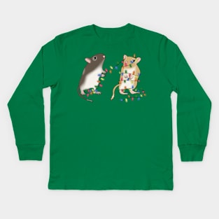 Two cute gerbils with colourful christmas lights Kids Long Sleeve T-Shirt